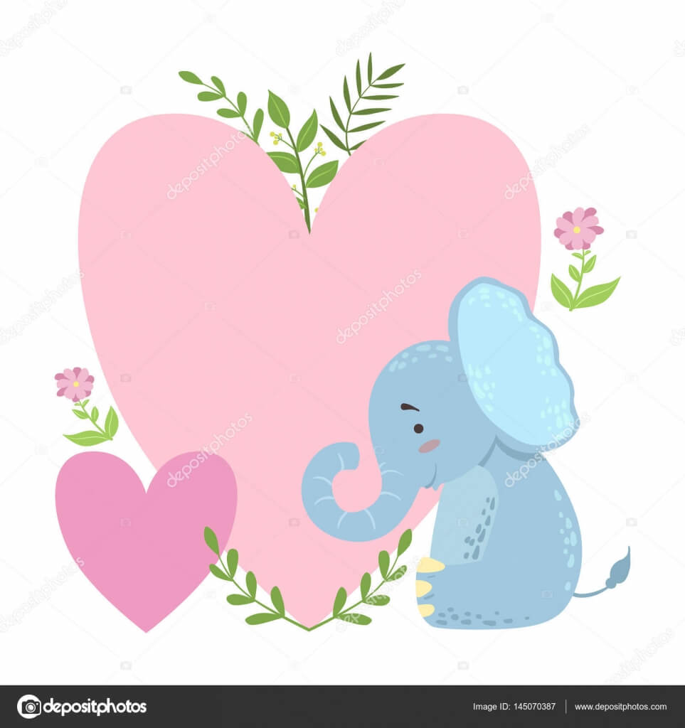 Elephant With Two Big Hearts And Plants Vector Sticker Intended For Blank Elephant Template