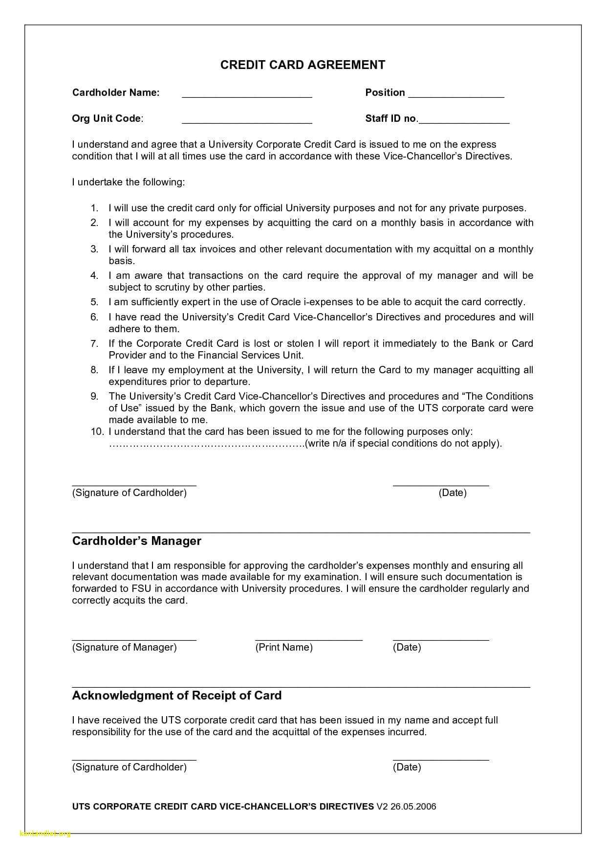 Employee Credit Card Agreement | Business Template With Corporate Credit Card Agreement Template