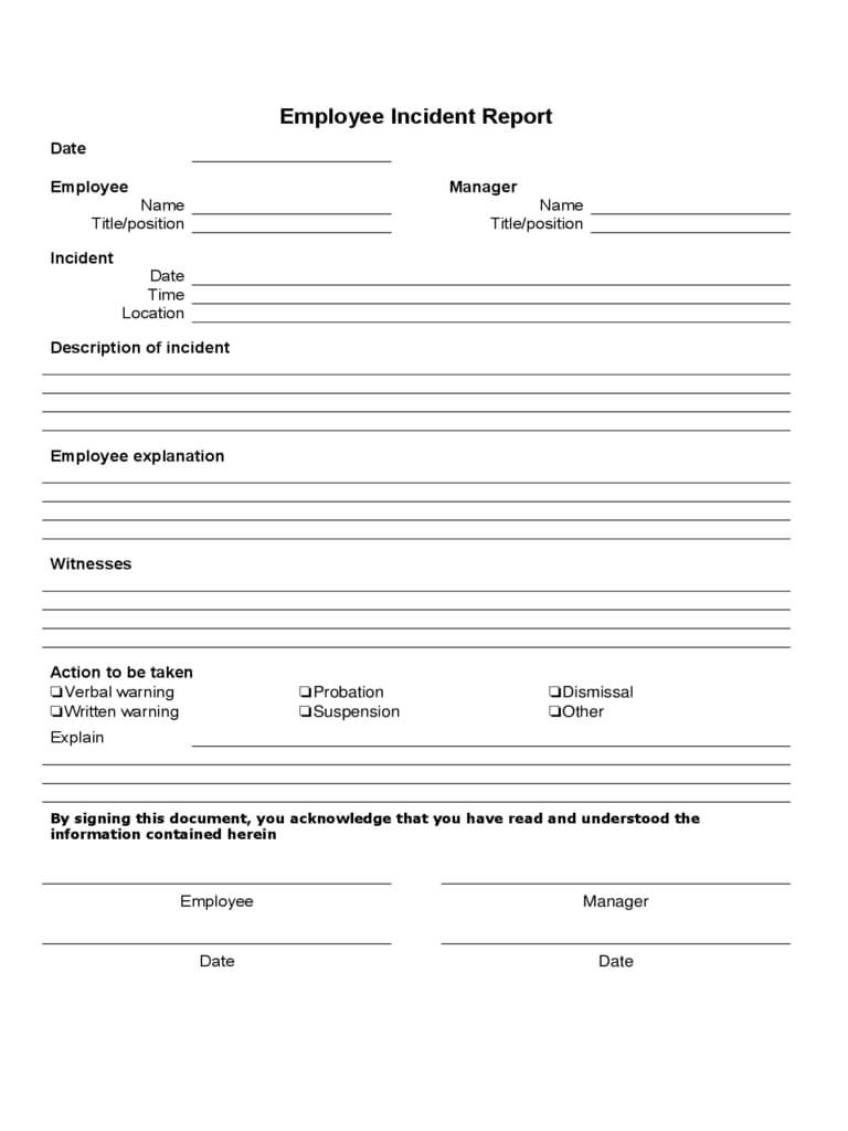 Employee Incident Report – 4 Free Templates In Pdf, Word For Incident Report Form Template Word