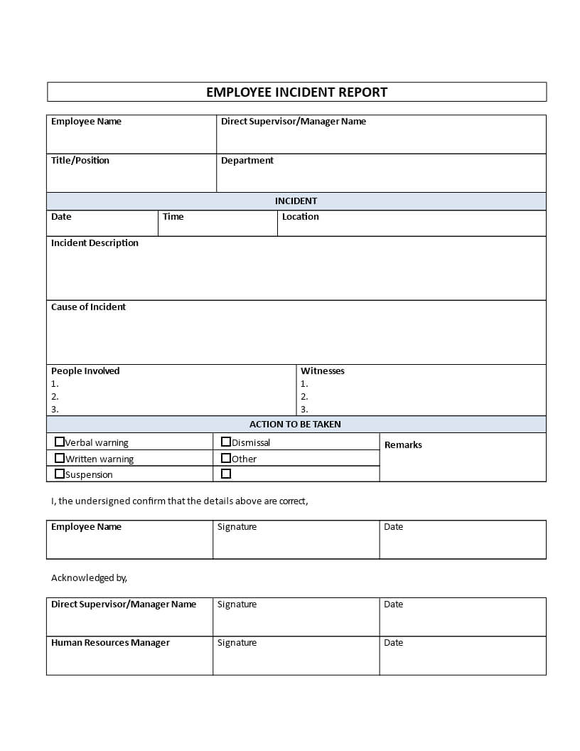 Employee Incident Report Is Your Company In Need For An In Incident Report Form Template Qld