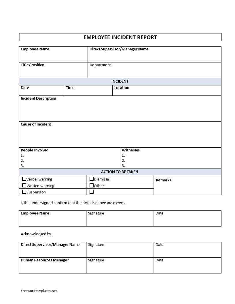 Employee Incident Report Sample | Templates At Pertaining To Employee Incident Report Templates