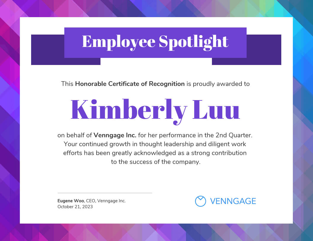 Employee Spotlight Certificate Of Recognition Template Within Leadership Award Certificate Template