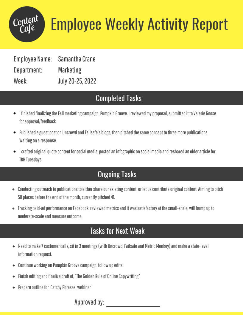 Employee Weekly Report With Regard To Weekly Activity Report Template