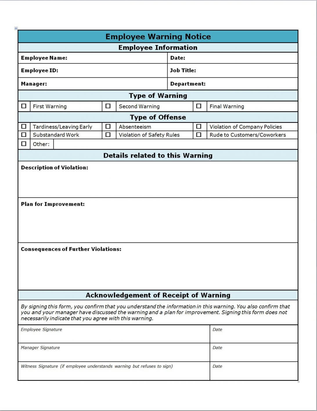 Employee Write Up Forms Pdf Form Free Download Template Word Pertaining To Employee Satisfaction Survey Template Word