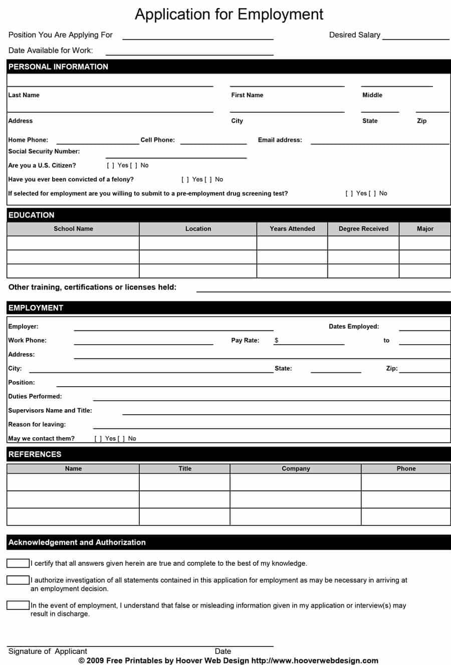 Employment Forms Free – Zohre.horizonconsulting.co With Job Application Template Word Document