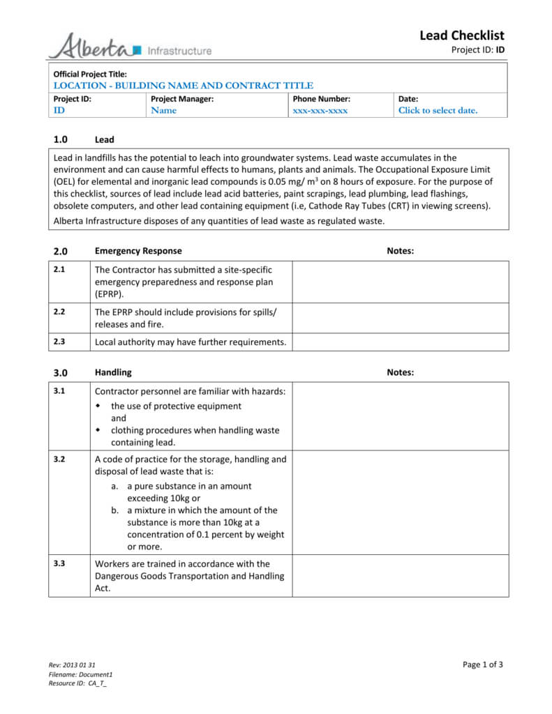 Ems Lead Checklist Template – Alberta Ministry Of Infrastructure For Certificate Of Disposal Template