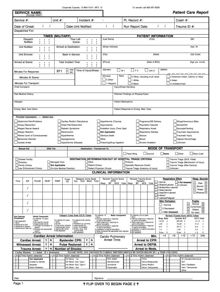Ems Report Sheet Pdf – Fill Online, Printable, Fillable Pertaining To Patient Care Report Template