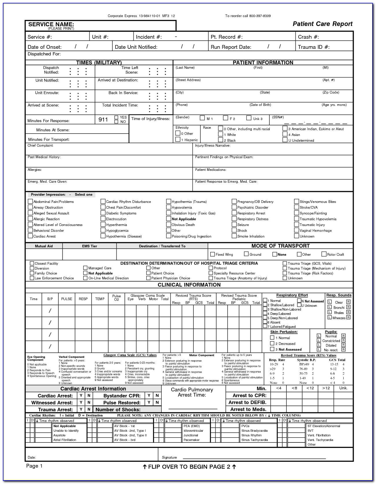 Emt Patient Care Reports Forms – Form : Resume Examples For Patient Care Report Template