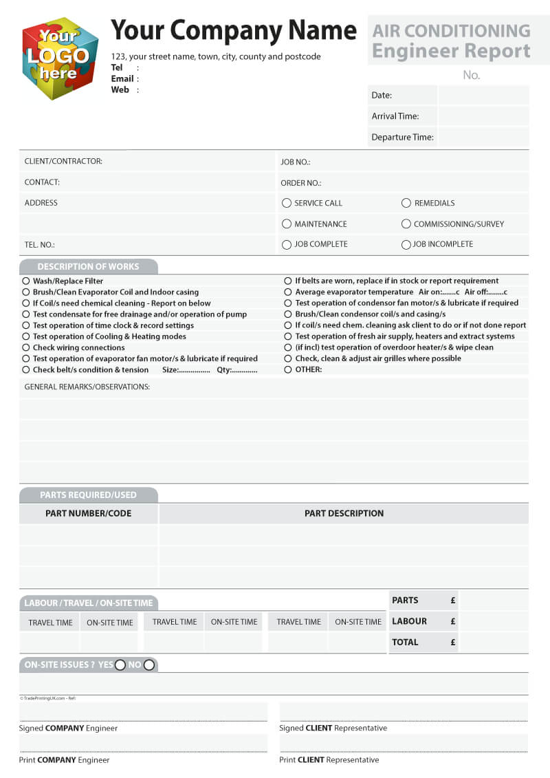 Engineer Report Template Artwork For Carbonless Ncr Inside Cleaning Report Template