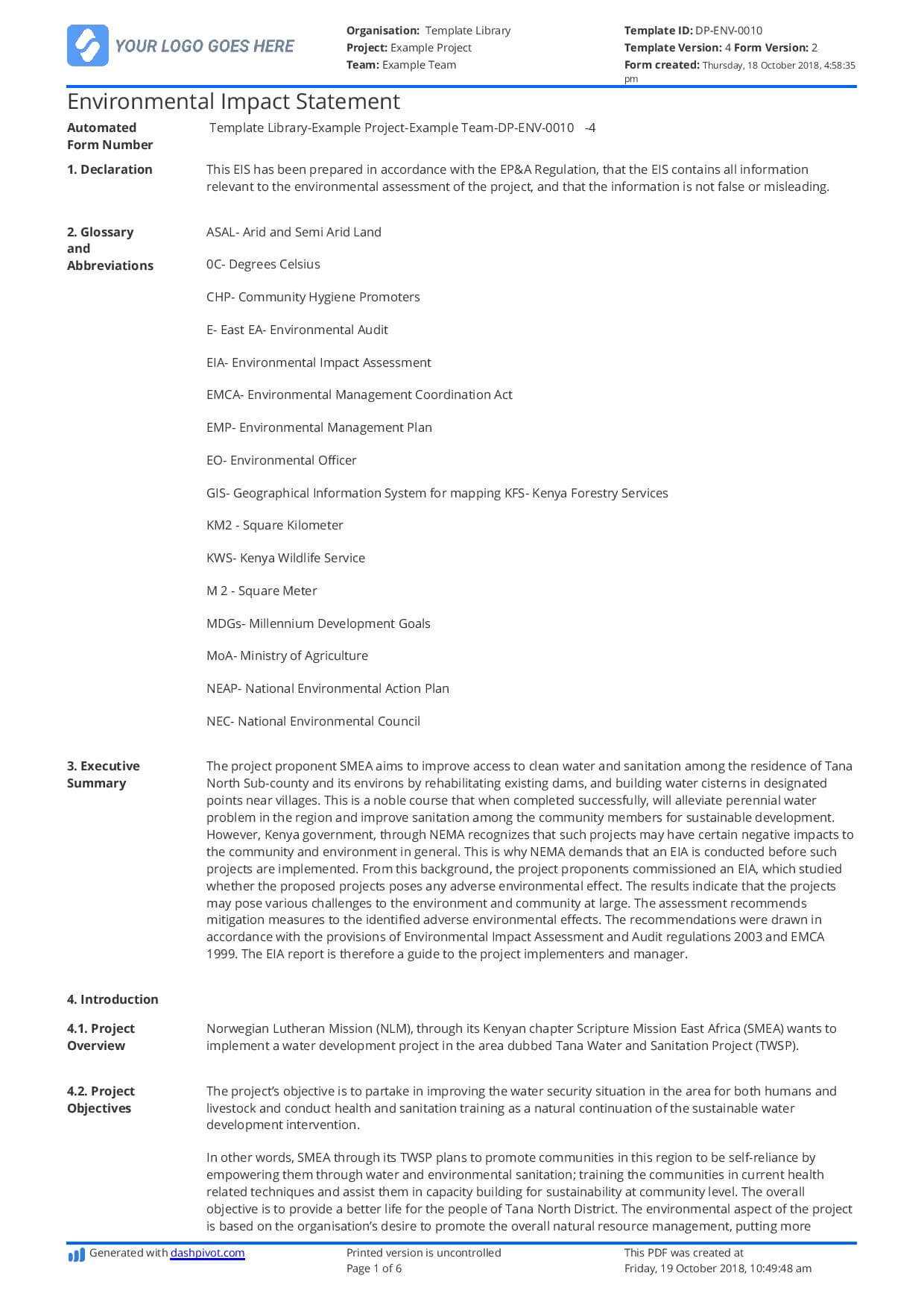 Environmental Impact Statement Example (Free And Customisable) For Environmental Impact Report Template