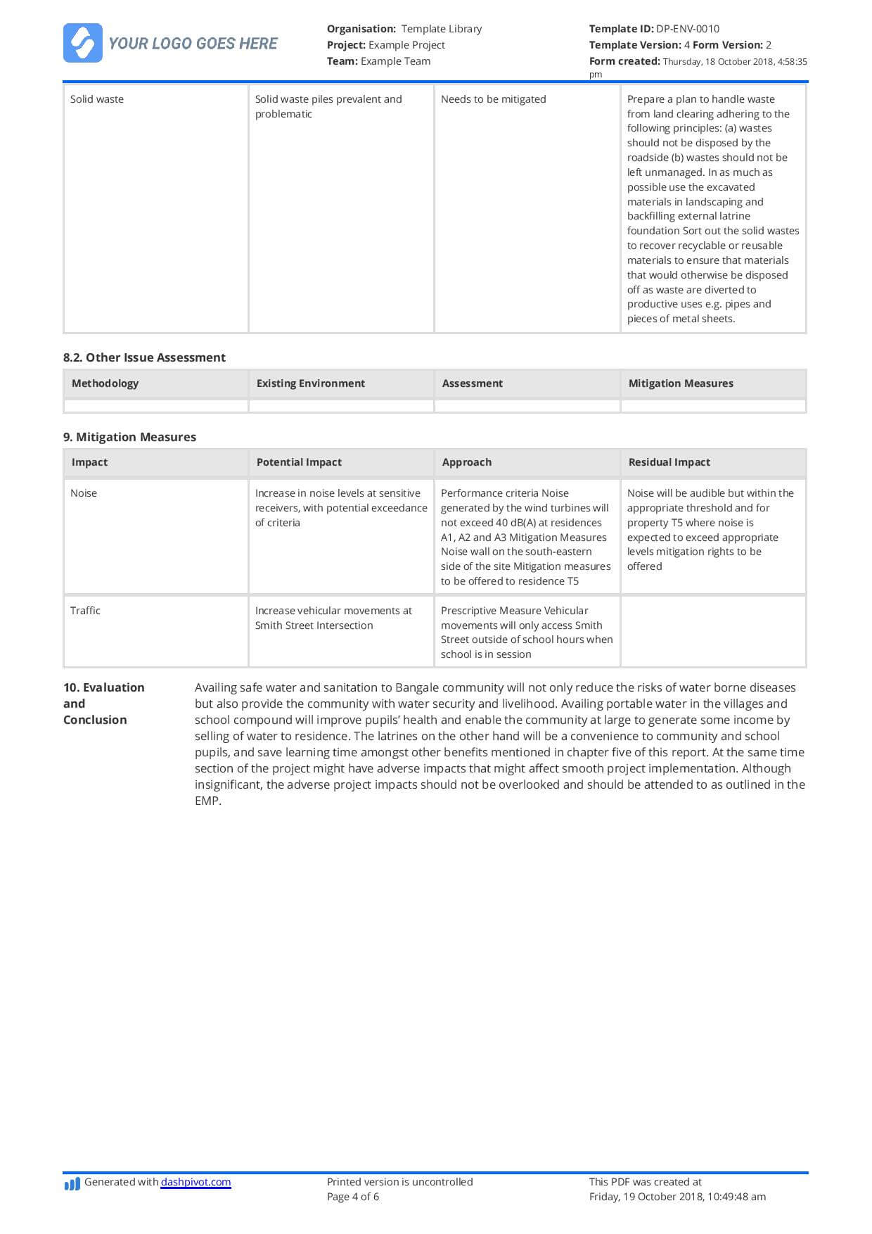 Environmental Impact Statement Example (Free And Customisable) Inside Environmental Impact Report Template