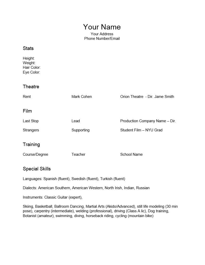 Epub] Resume For Actors Template – 6.6Mb Throughout Theatrical Resume Template Word