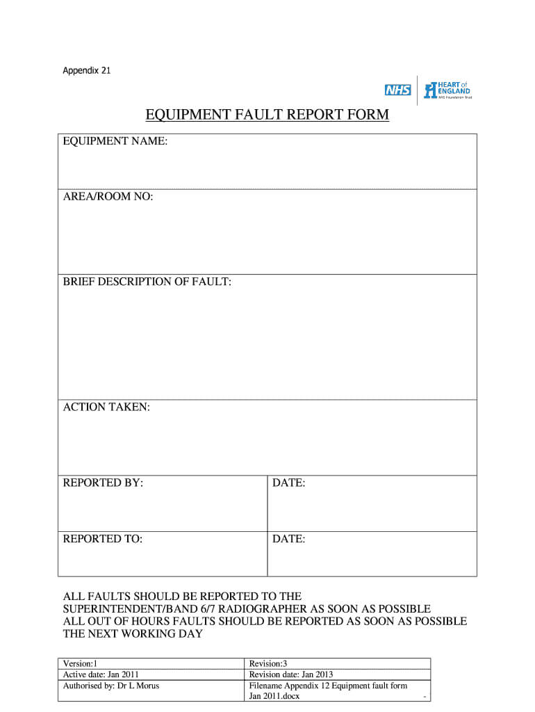 Equipment Fault Report – Fill Online, Printable, Fillable Intended For Equipment Fault Report Template