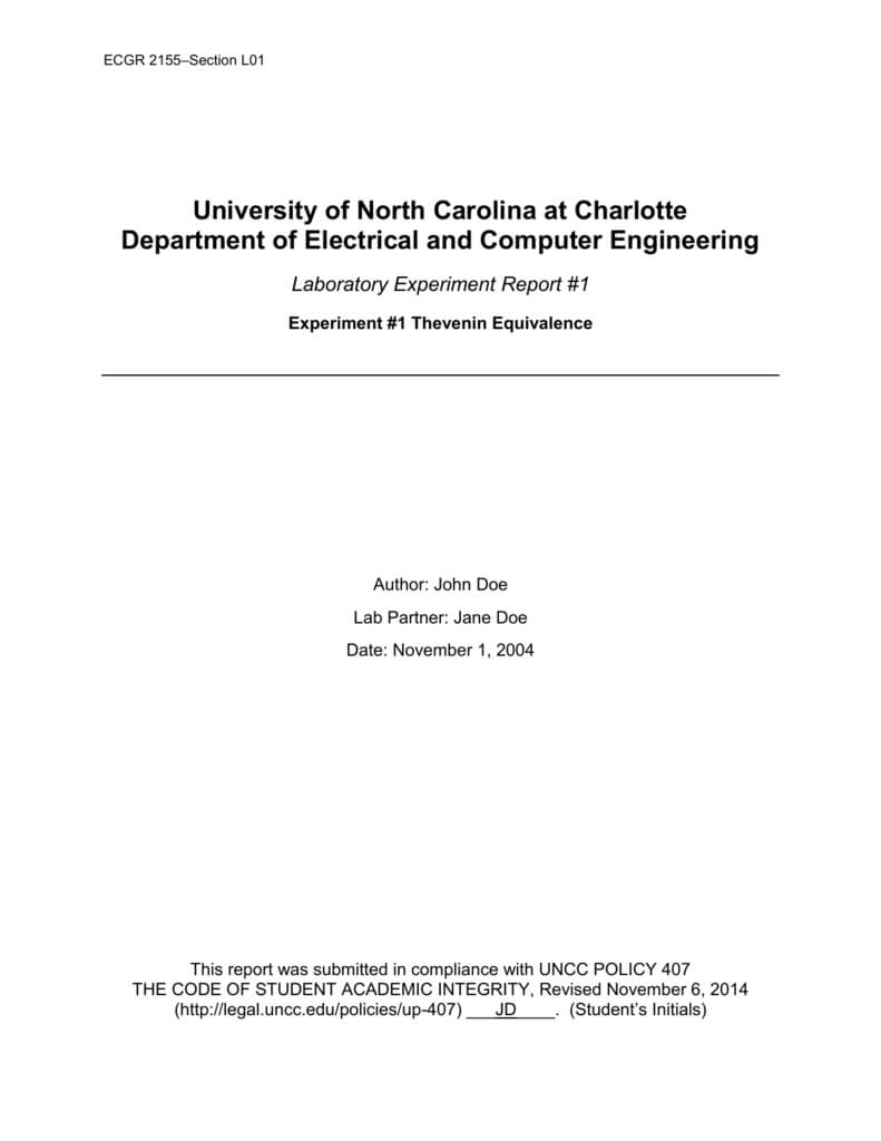 Example Lab Report – Electrical And Computer Engineering At Unc In Engineering Lab Report Template
