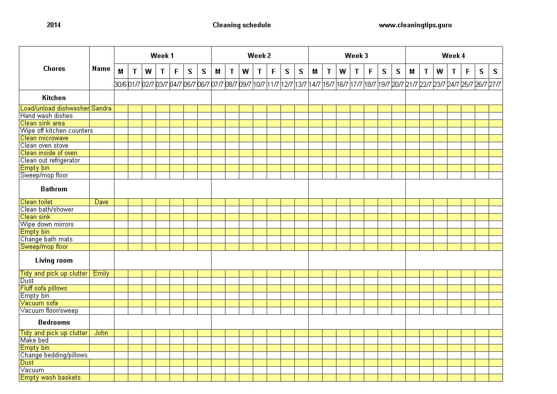 Excel Weekly Cleaning Schedule | Templates At Intended For Bin Card Template
