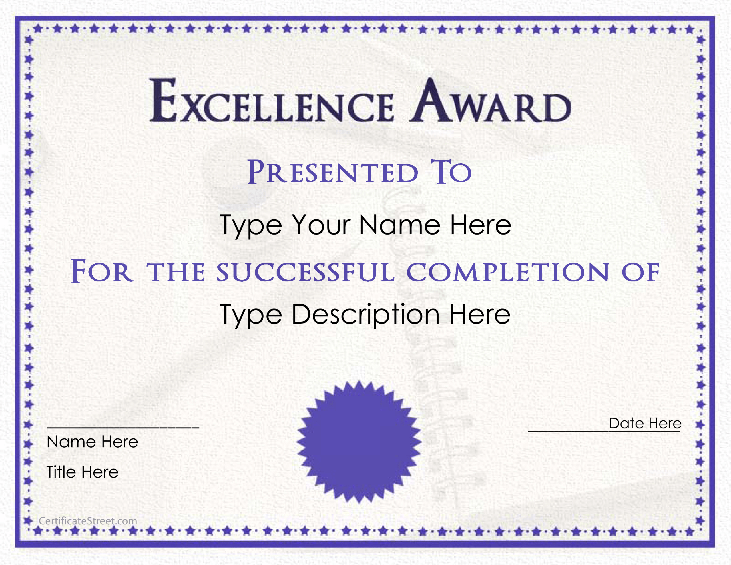 Excellence Award Certificate | Templates At With Award Of Excellence Certificate Template