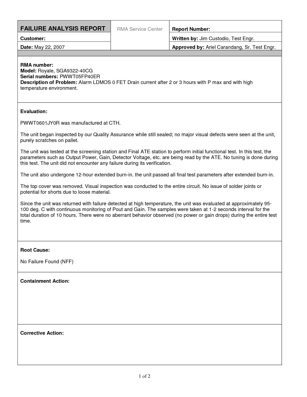 Excellent Failure Analysis Report Writtenjimcustodio34 Within Failure Analysis Report Template