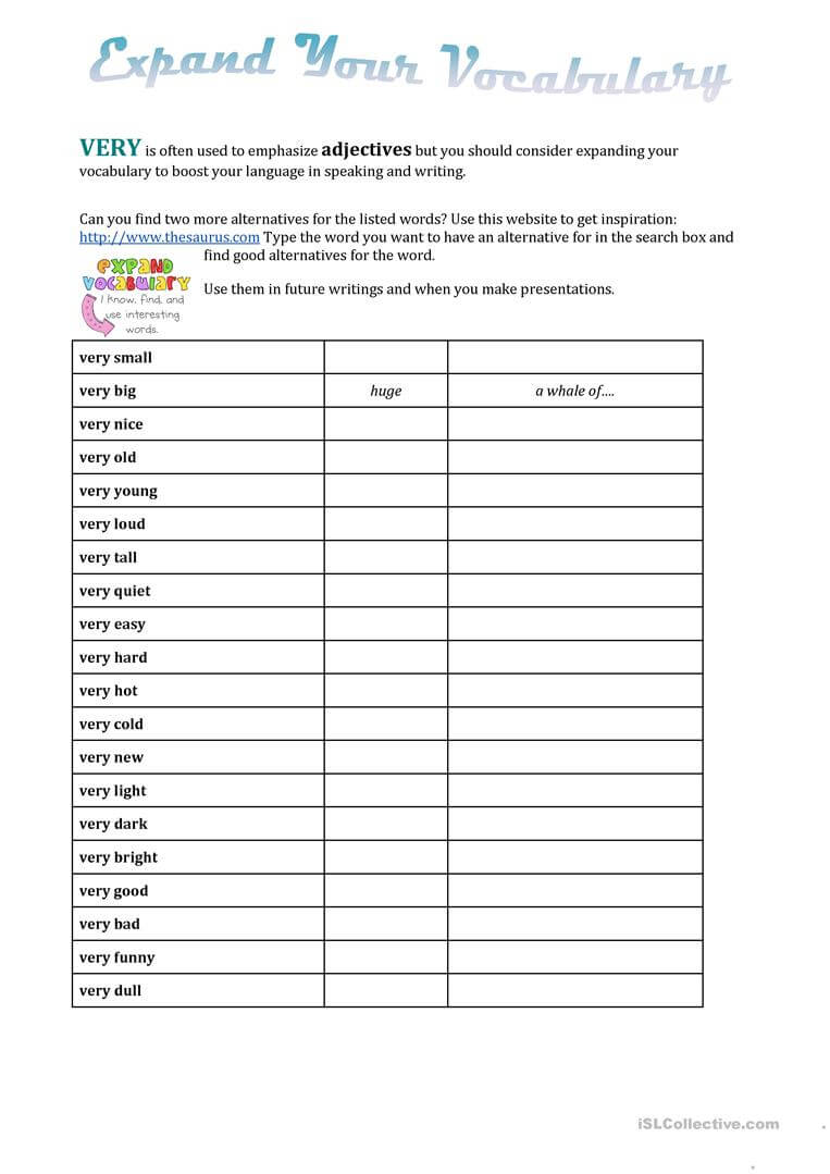 Expand Your Vocabulary – English Esl Worksheets For Vocabulary Words Worksheet Template