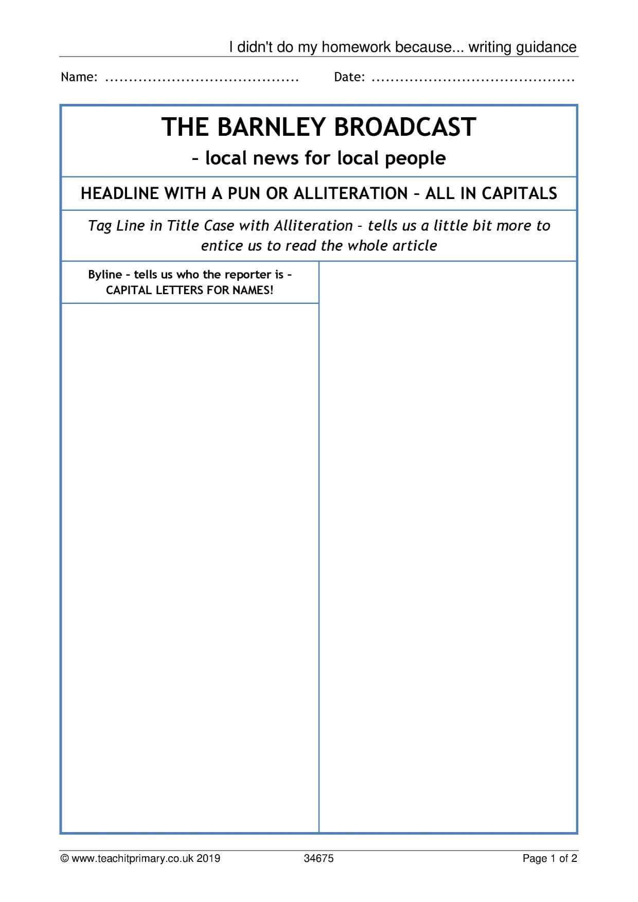 Eyfs | Ks1 | Ks2 | Newspapers | Teachit Primary In Report Writing Template Ks1