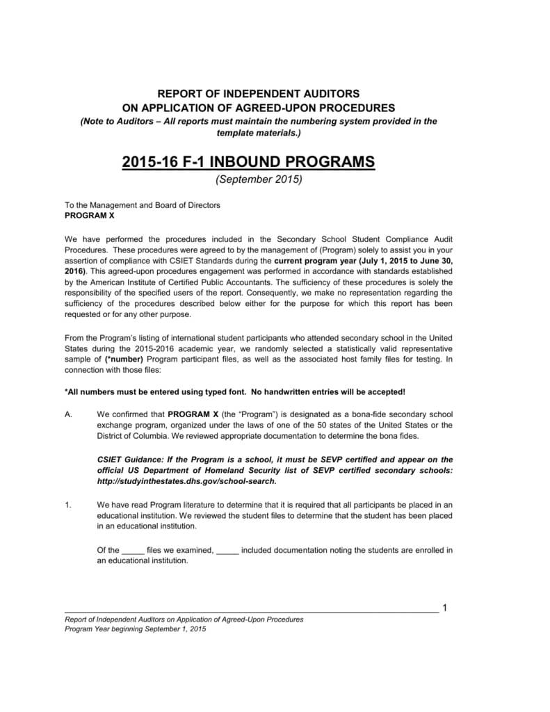 F 1 Compliance Audit Report With Regard To Agreed Upon Procedures Report Template
