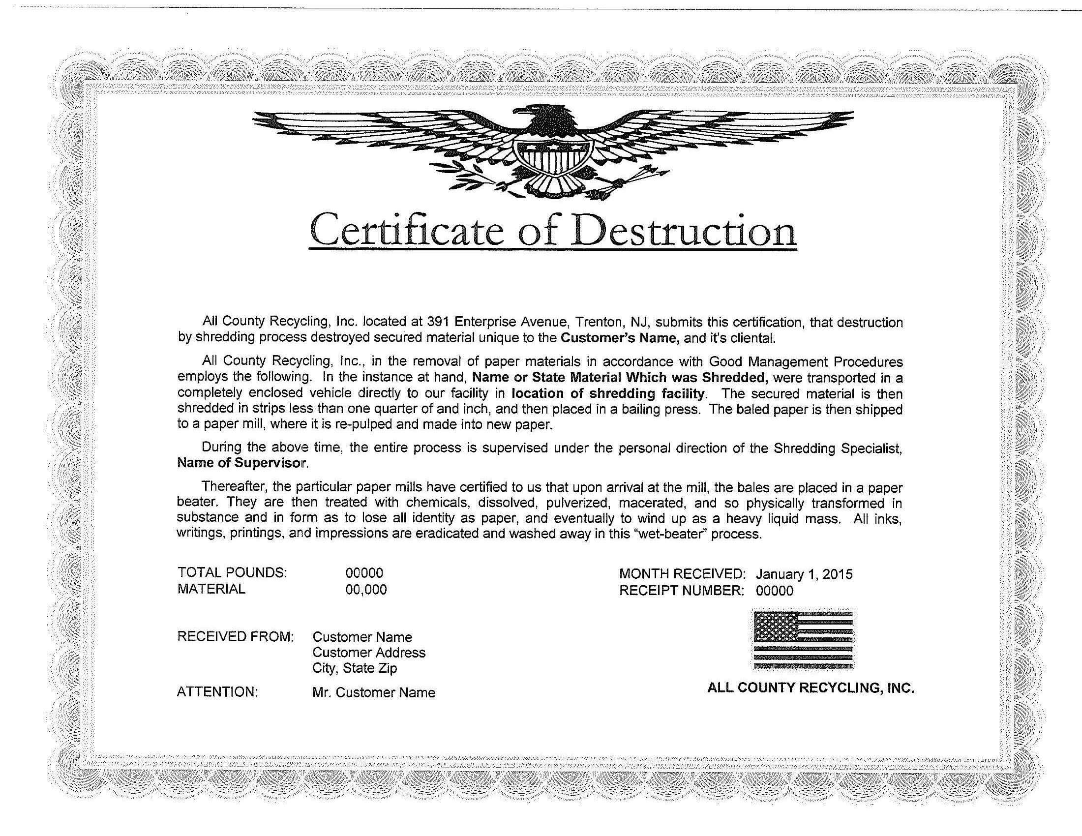 🥰5+ Free Certificate Of Destruction Sample Templates🥰 For Destruction Certificate Template