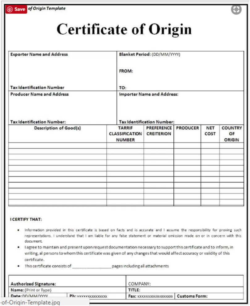 🥰free Printable Certificate Of Origin Form Template [Pdf Within Certificate Of Origin For A Vehicle Template