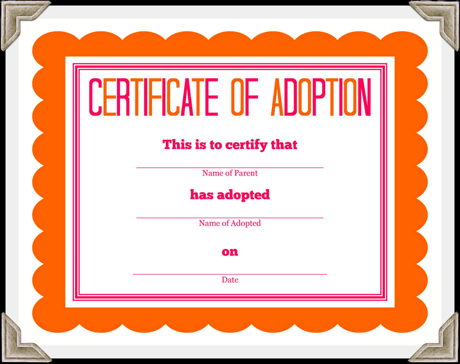 🥰free Printable Sample Certificate Of Adoption Template🥰 With Child Adoption Certificate Template