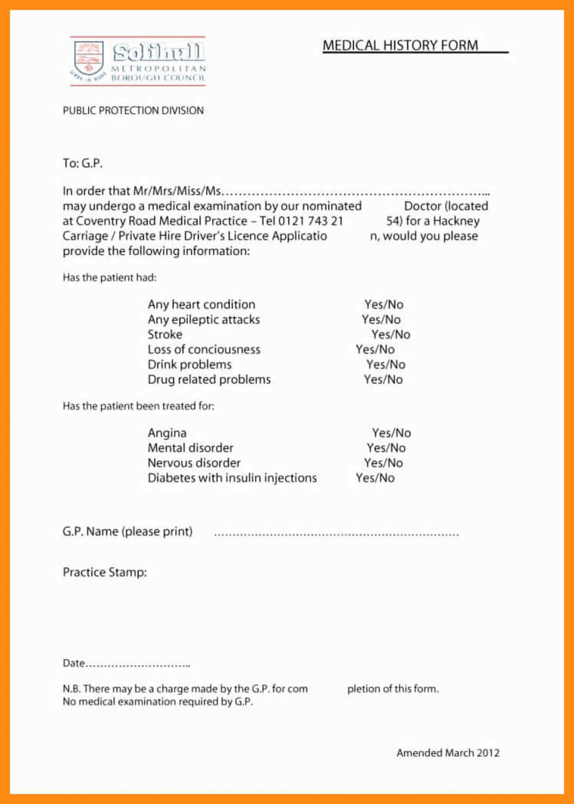Fantastic Patient Medical History Form Template Ideas Regarding History And Physical Template Word