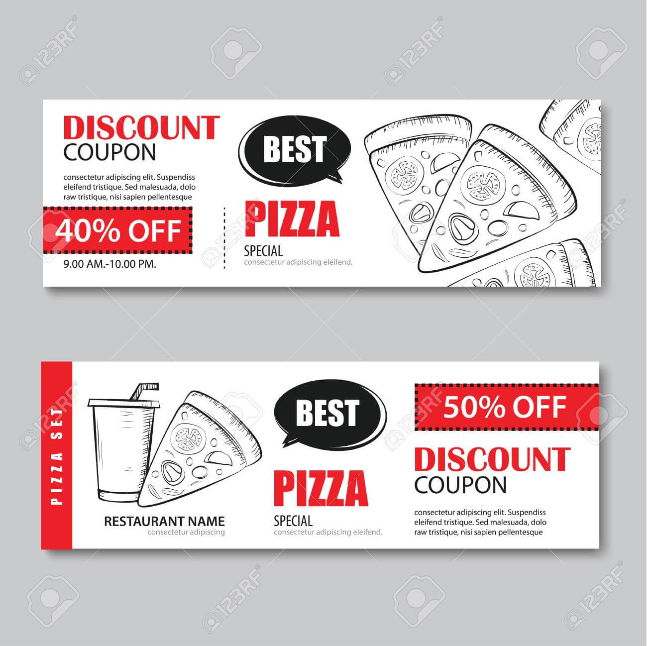 Fast Food Gift Voucher And Coupon Sale Discount Template Flat.. Inside Pizza Gift Certificate Template