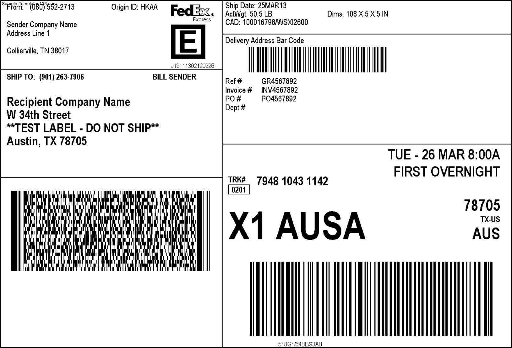 Fedex Shipping Label – Sample Templates – Sample Templates Inside Fedex Label Template Word