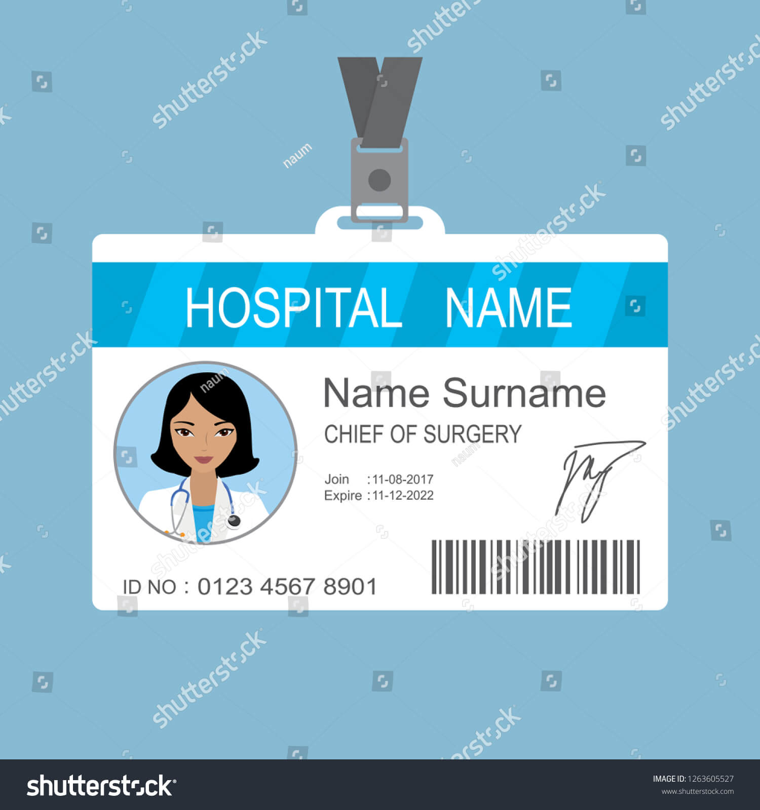 Female Asian Doctor Id Card Templatemedical Stock Vector Inside Doctor Id Card Template