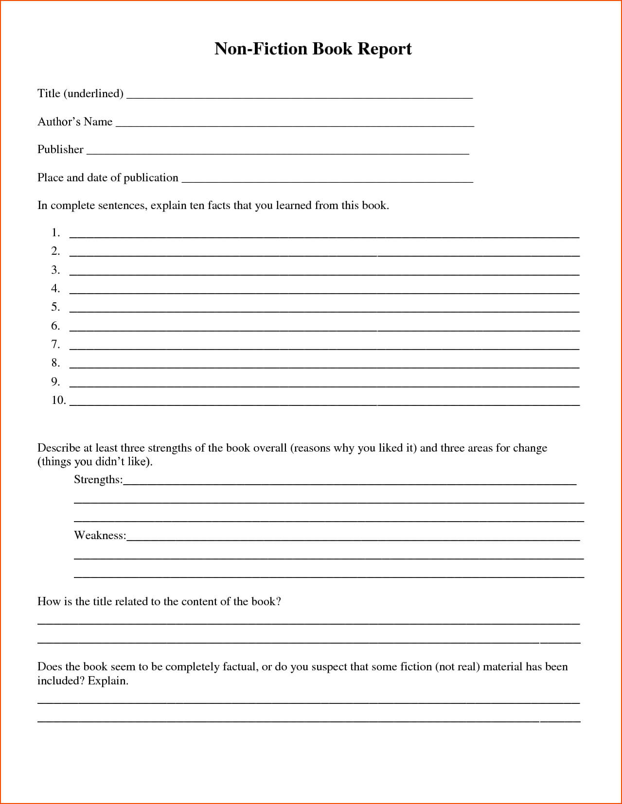 Fiction Book Report Template 6Th Grade For 7Th Graders Pdf For Nonfiction Book Report Template