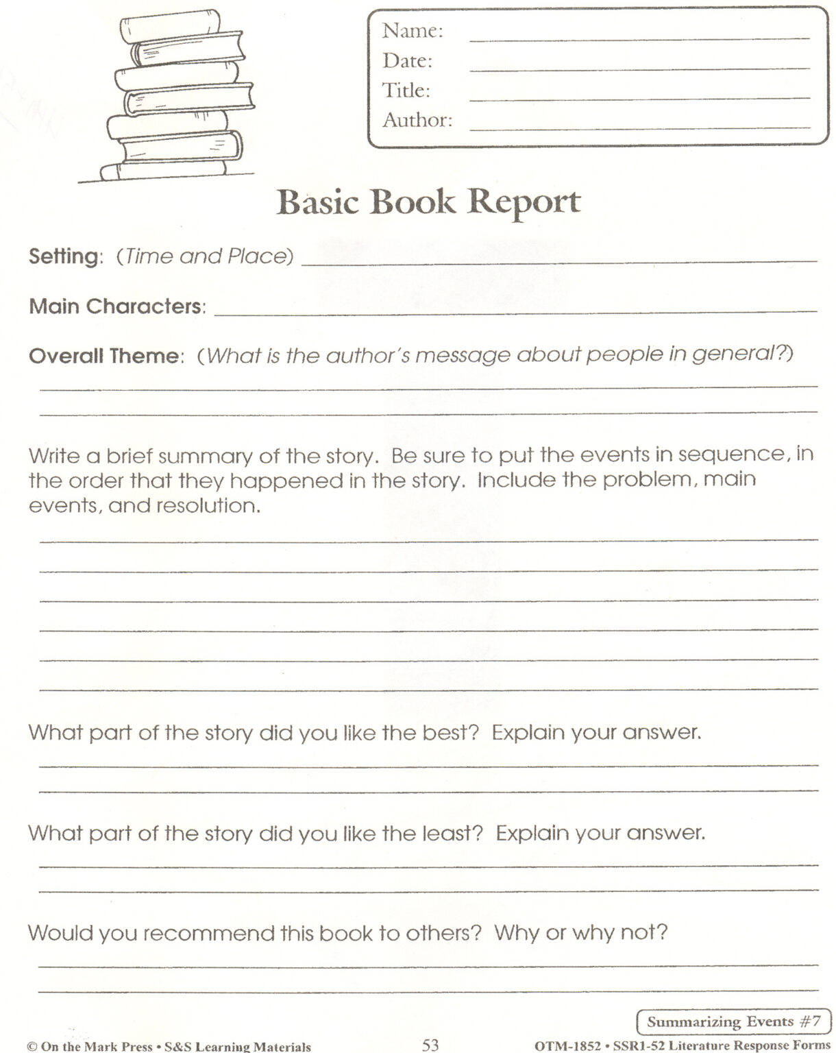 4Th Grade Book Report Template Professional Template