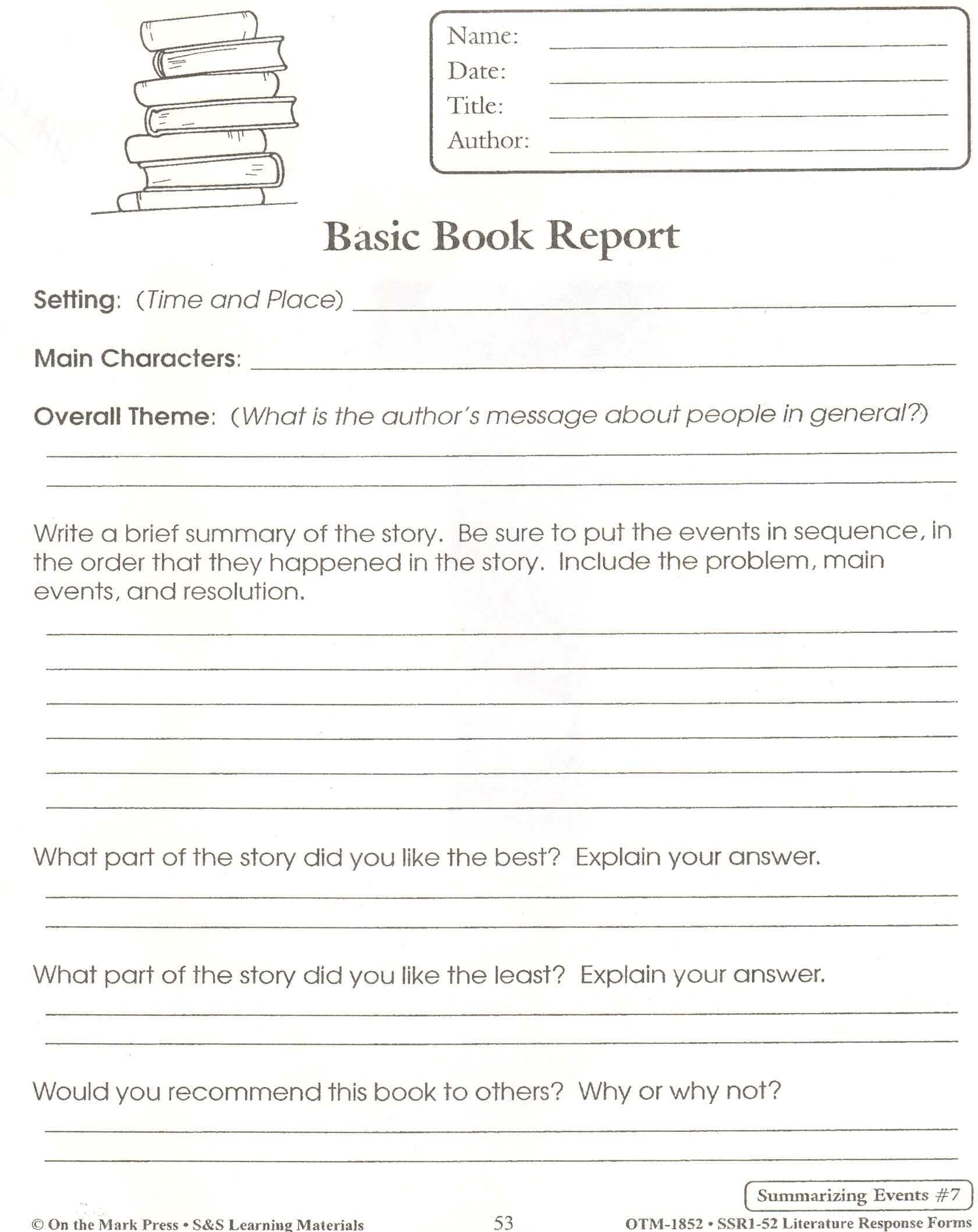 Fifth Grade Book Report Template Pdf