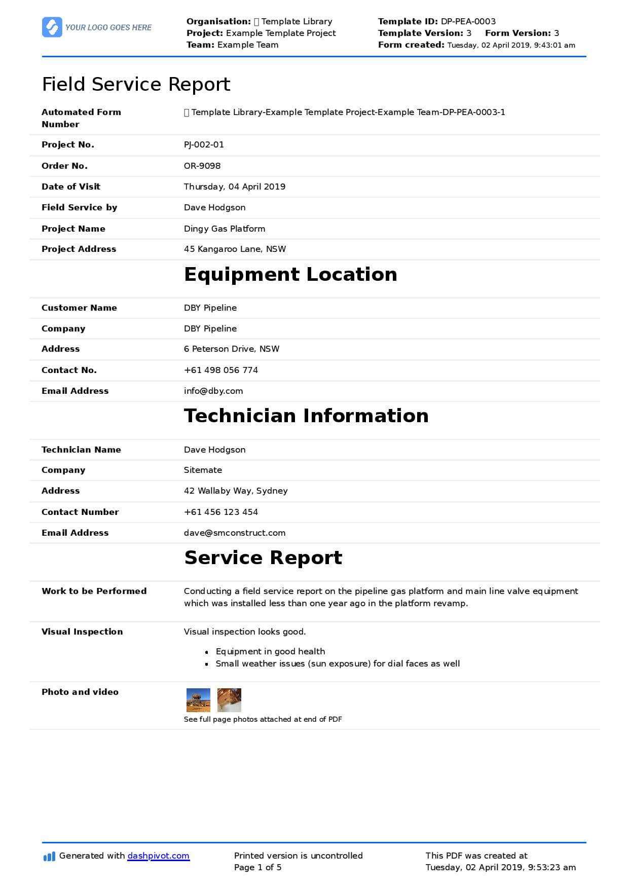 Field Service Report Template (Better Format Than Word Inside Technical Service Report Template