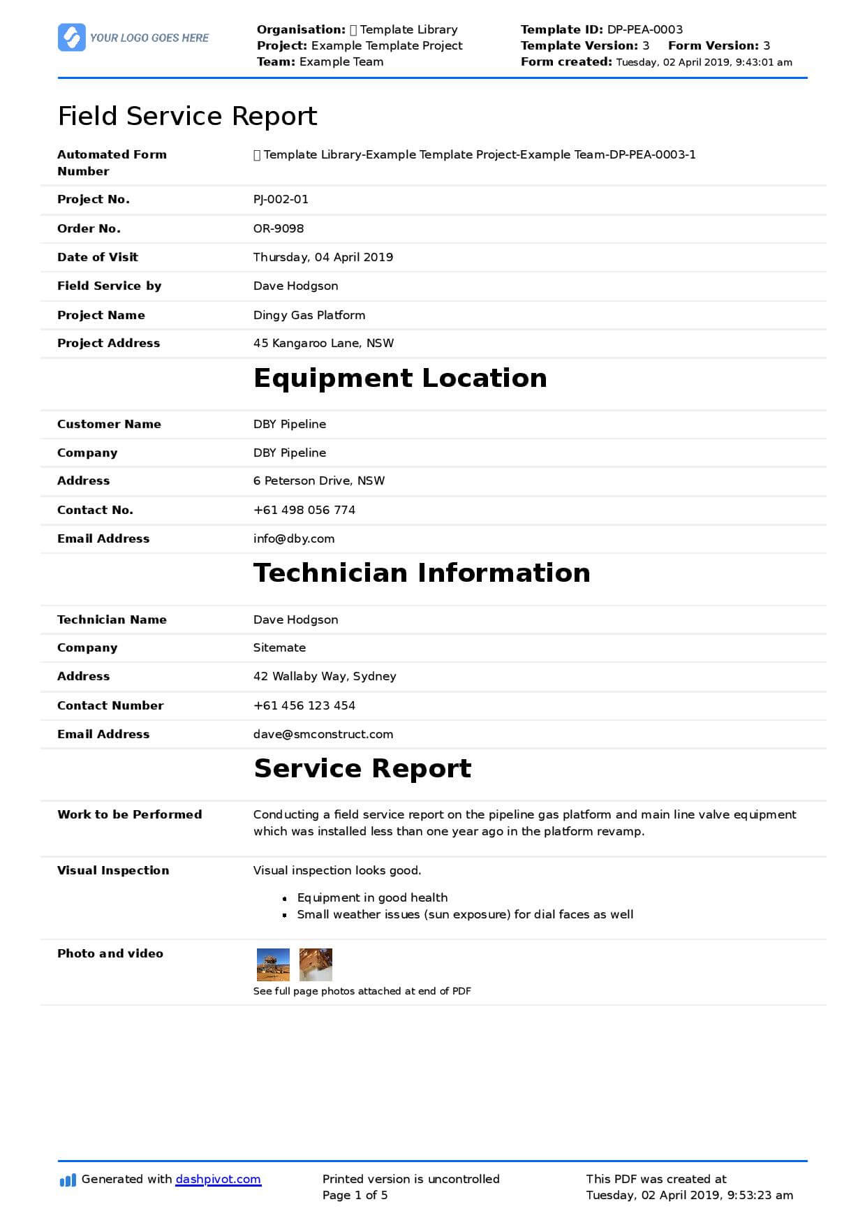 Field Service Report Template (Better Format Than Word Pertaining To Company Report Format Template