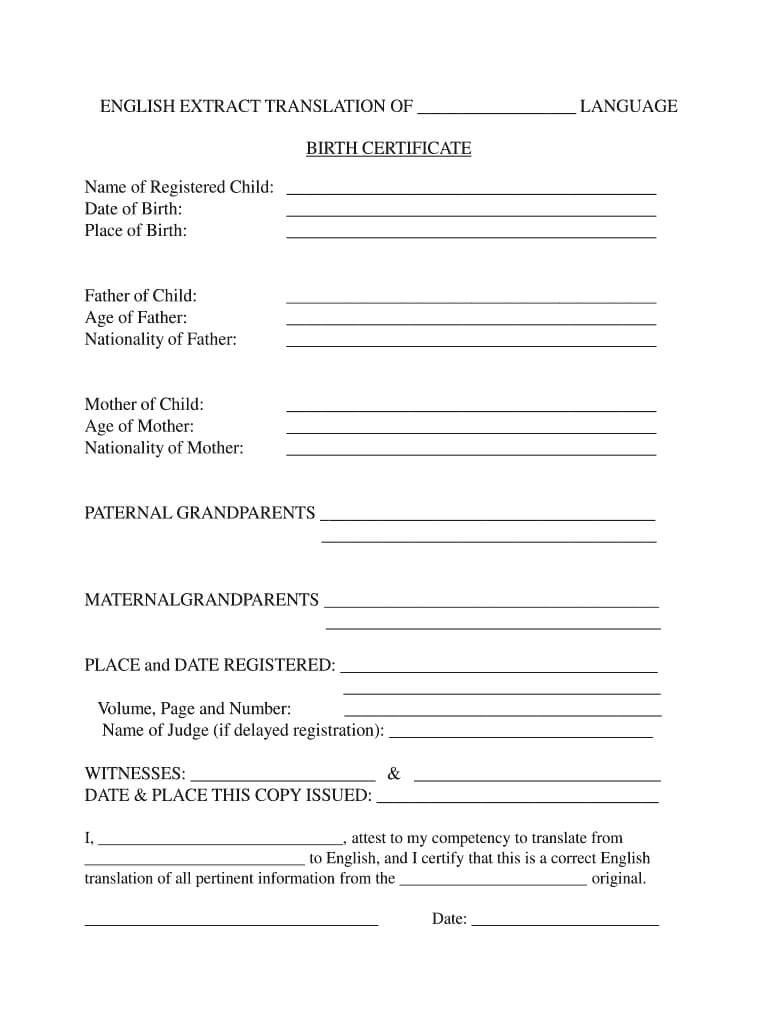 Fillable Birth Certificate Template For Translation - Fill Within Birth Certificate Translation Template