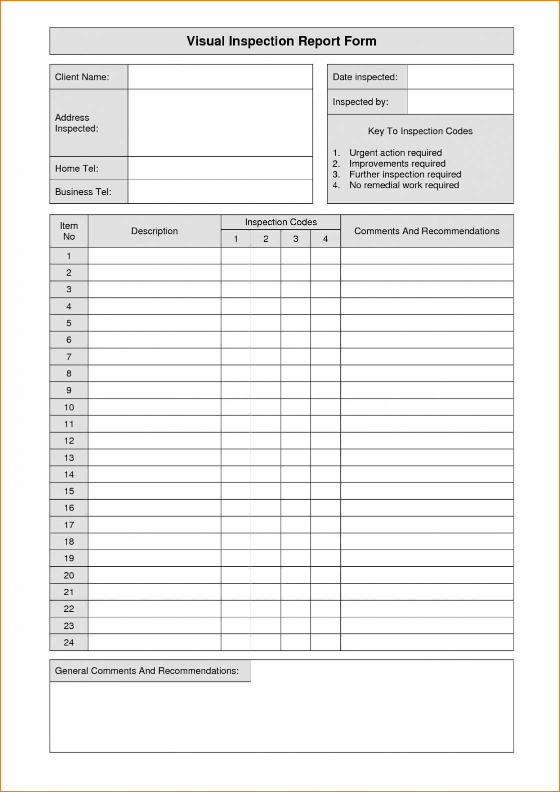 Fillable Home Inspection Report And Free Inspection Form For Home Inspection Report Template Free