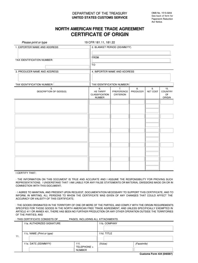 Fillable Nafta Certificate Of Origin - Fill Online Within Nafta Certificate Template