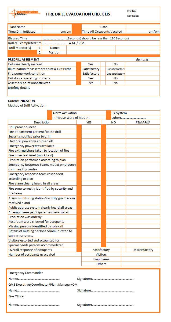 Fire Drill Evacuation Checklist Format Throughout Emergency Drill Report Template