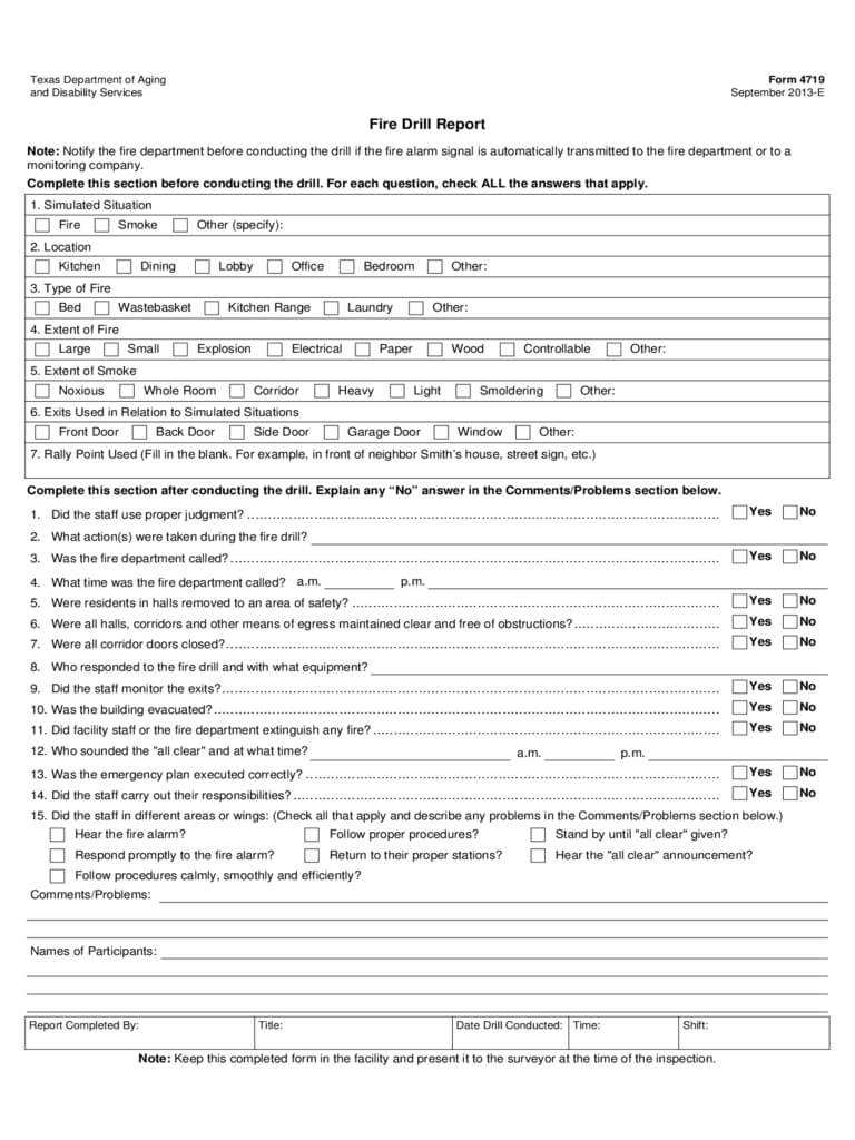 Fire Drill Report Form – 2 Free Templates In Pdf, Word With Emergency Drill Report Template
