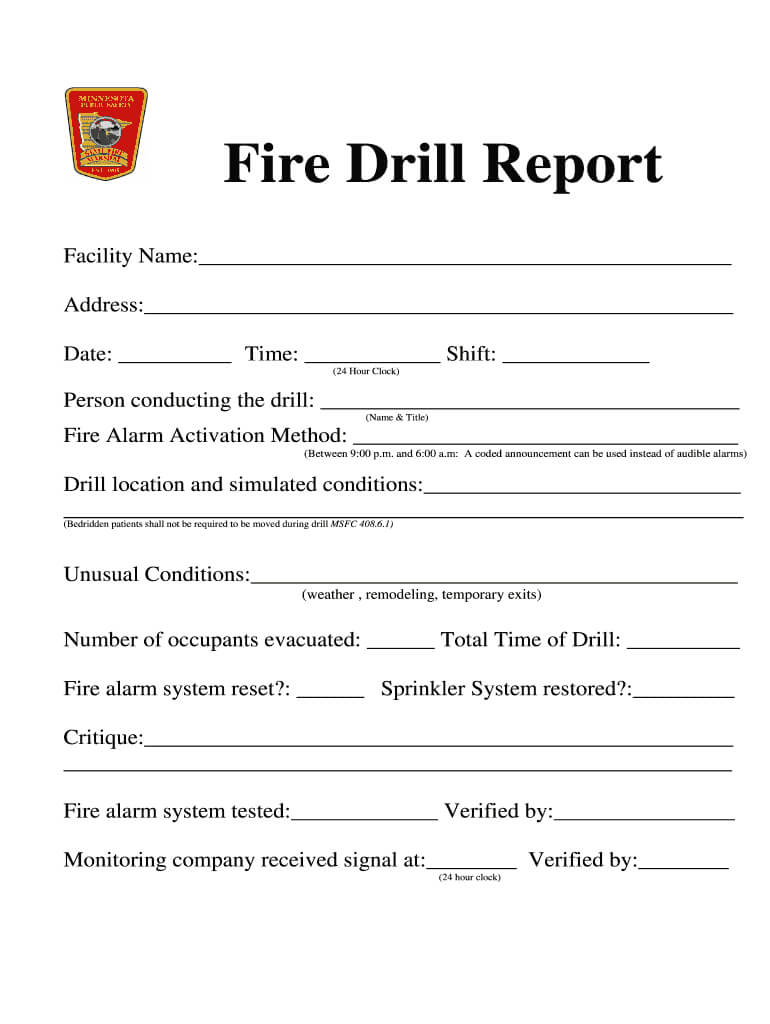 Fire Drill Report Template - Fill Online, Printable Throughout Fire Evacuation Drill Report Template