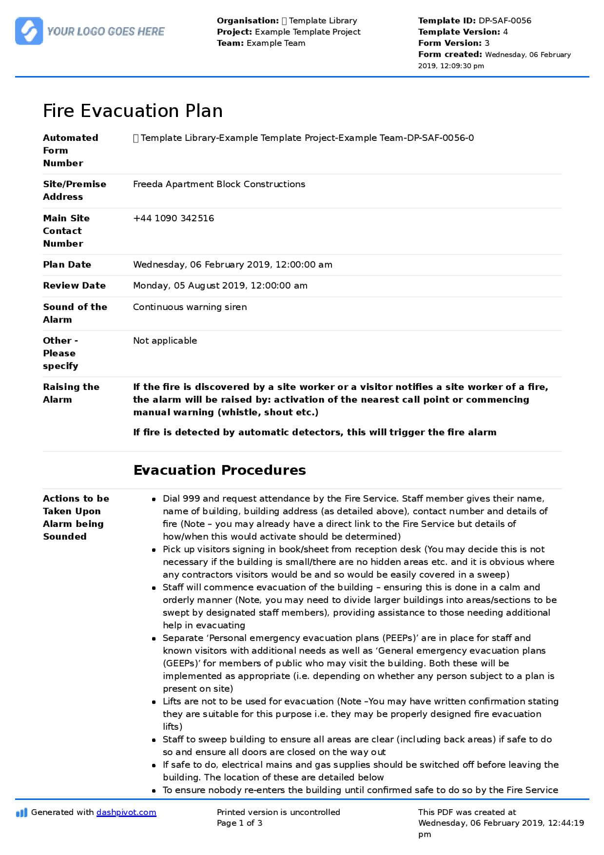 Fire Evacuation Plan Template – Free And Customisable Template For Fire Evacuation Drill Report Template
