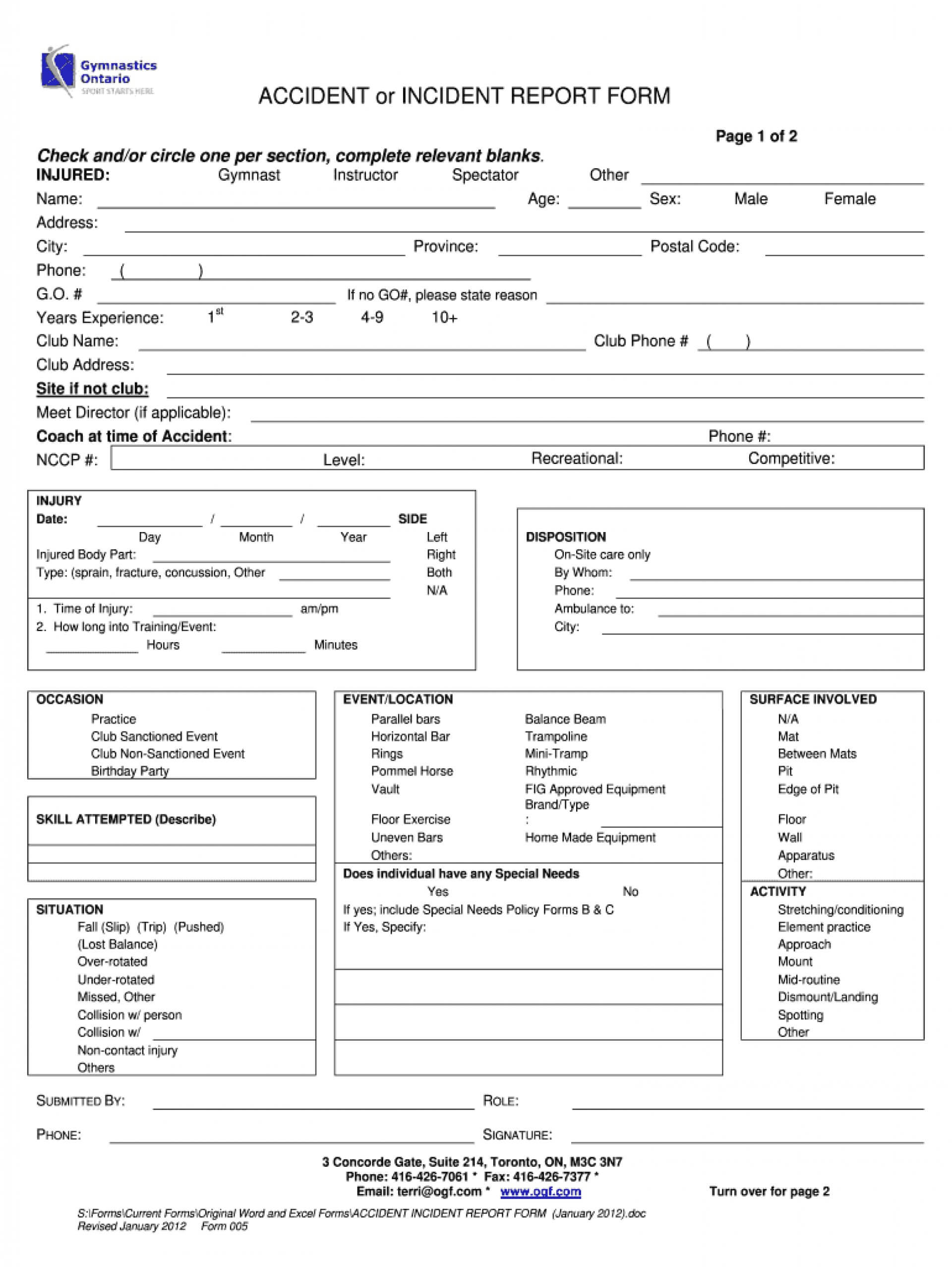 First Aid Incident Form With Generic Incident Report Template