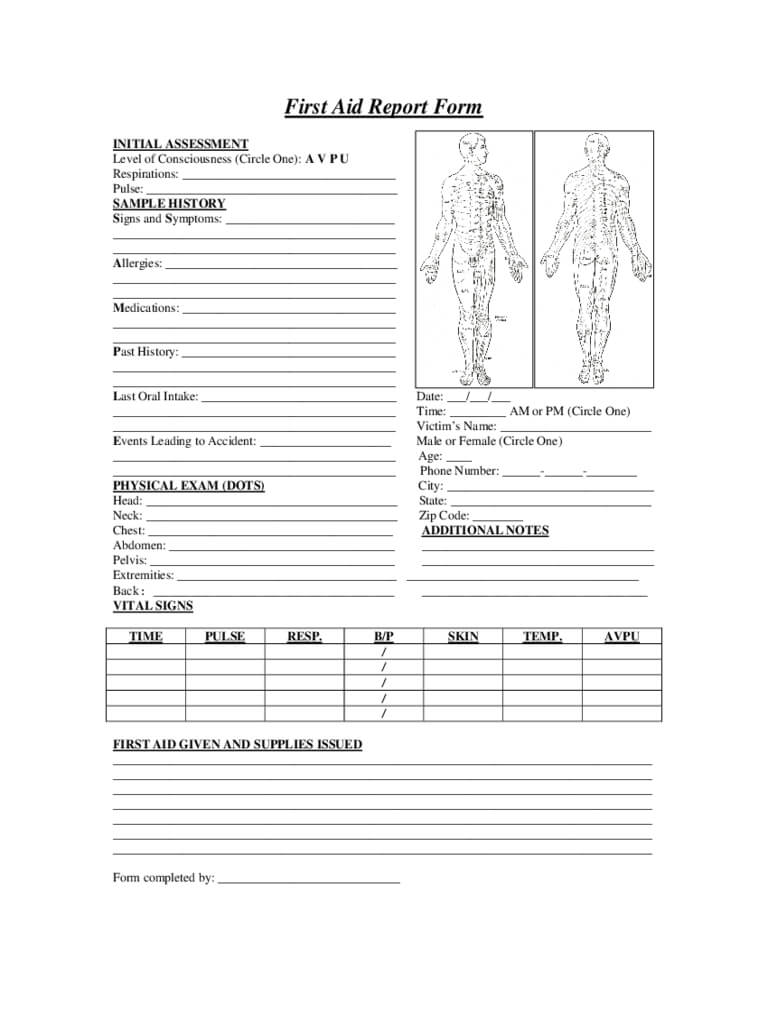 First Aid Report Form – 2 Free Templates In Pdf, Word, Excel For Patient Report Form Template Download