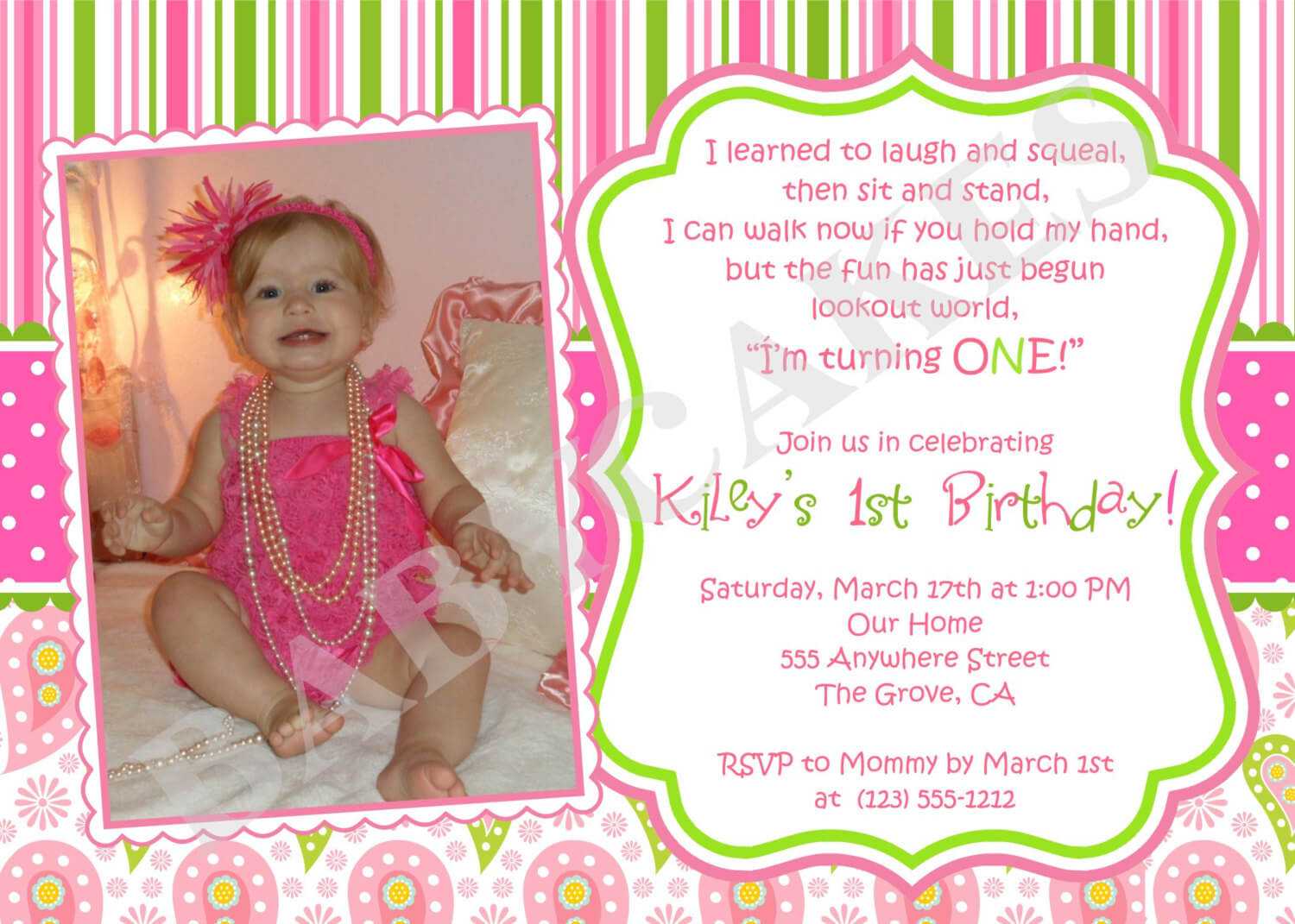 First Birthday Invitation Wording Ideas – Bagvania With First Birthday Invitation Card Template