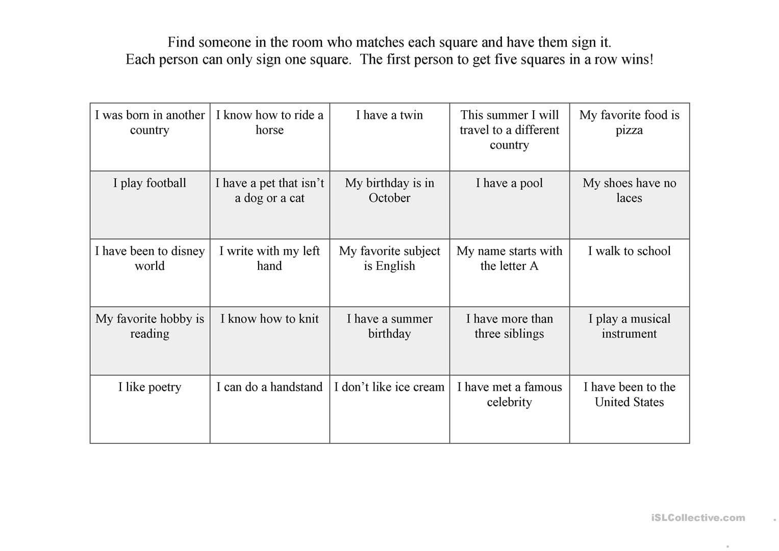 First Day Ice Breaker Bingo – English Esl Worksheets Pertaining To Ice Breaker Bingo Card Template