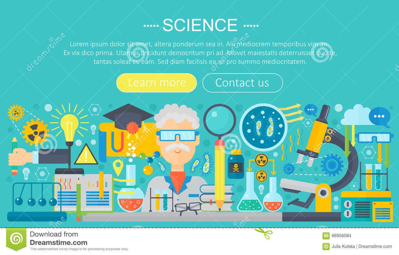 Flat Design Concept Of Science. Horizontal Banner With Regarding Science Fair Banner Template