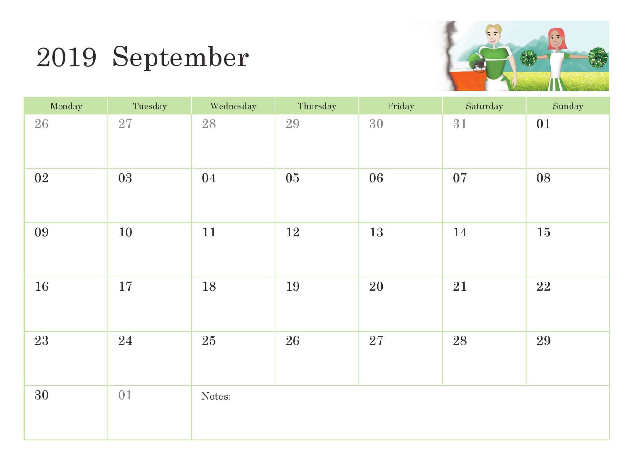 Floral Cute September 2019 Calendar Printable Template Within Blank Calendar Template For Kids