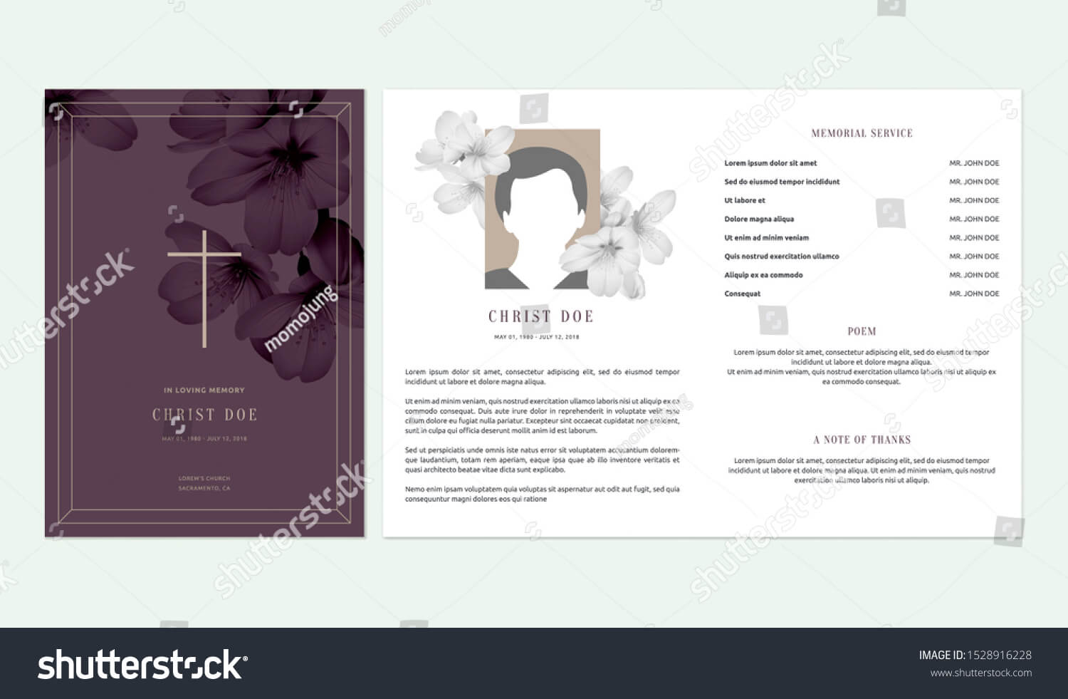 Floral Memorial Funeral Invitation Card Template Stock Throughout Funeral Invitation Card Template